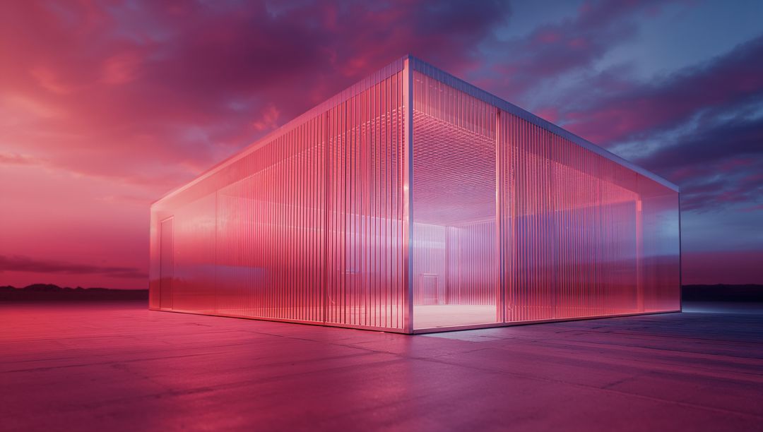 Futuristic LED-Lit Pavilion at Sunset with Colorful Dark Sky