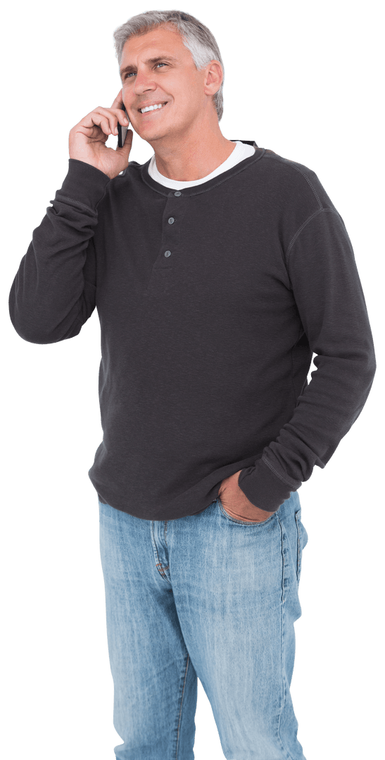 Transparent View of Mature Man Having Casual Phone Conversation