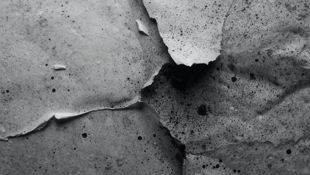 Peeling Paint and Weathered Plaster Texture in Grayscale Macro with Torn Layers