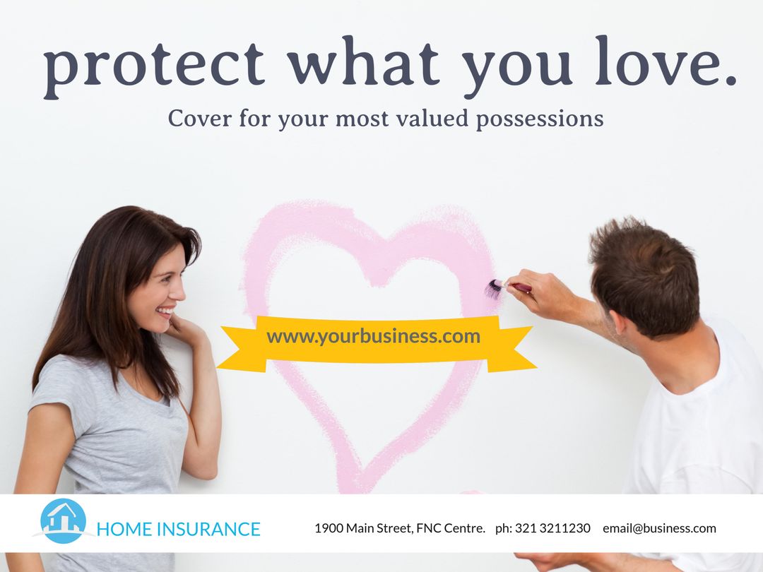 Couple Drawing Heart on Wall for Insurance Advertisement