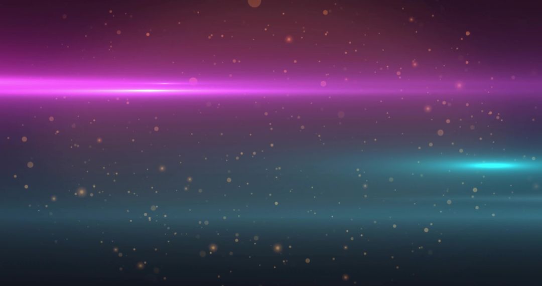 Vibrant Cosmic Neon Beams with Floating Golden Particles