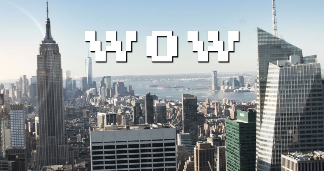 Retro Digital Text Over New York Cityscape
