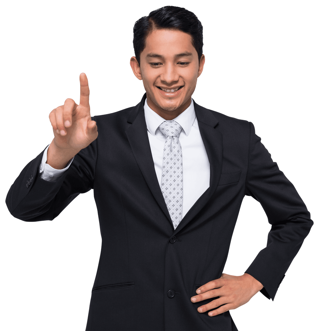 Confident Businessman Interacting on Transparent Background