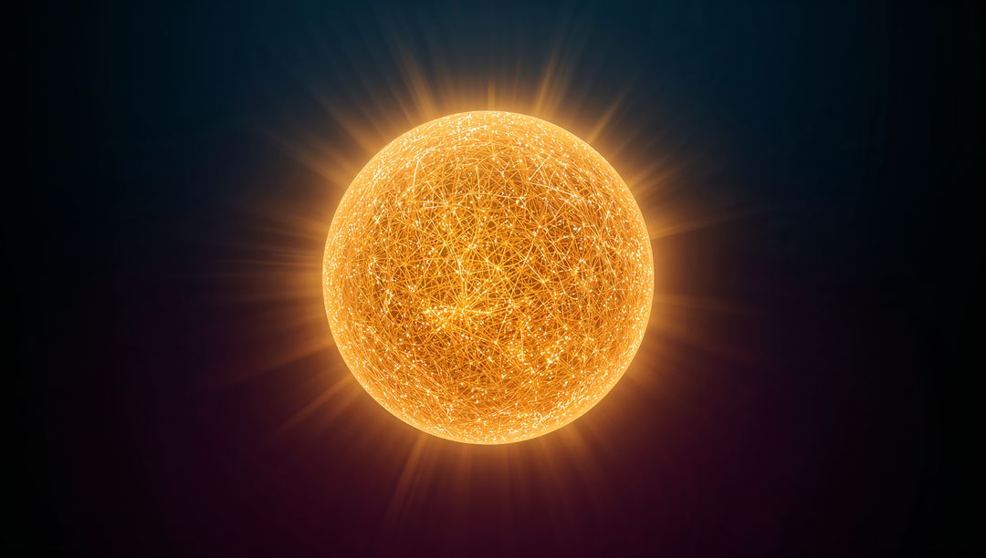 Glowing interconnected network sphere representing AI neural network and digital connectivity