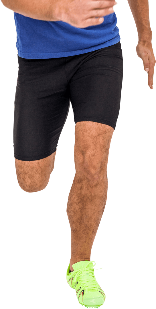 Caucasian Male Runner Lowsection with Neon Shoes in Action Transparent Background