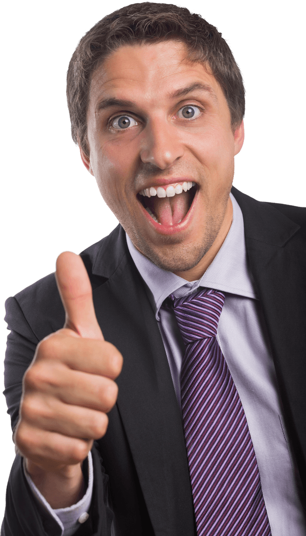 Cheerful Businessman Giving Thumbs Up on Transparent Background