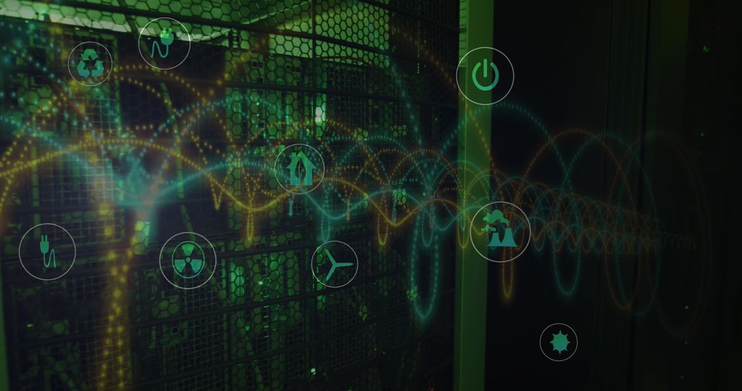 Digital Network Security Icons on Data Centre Servers