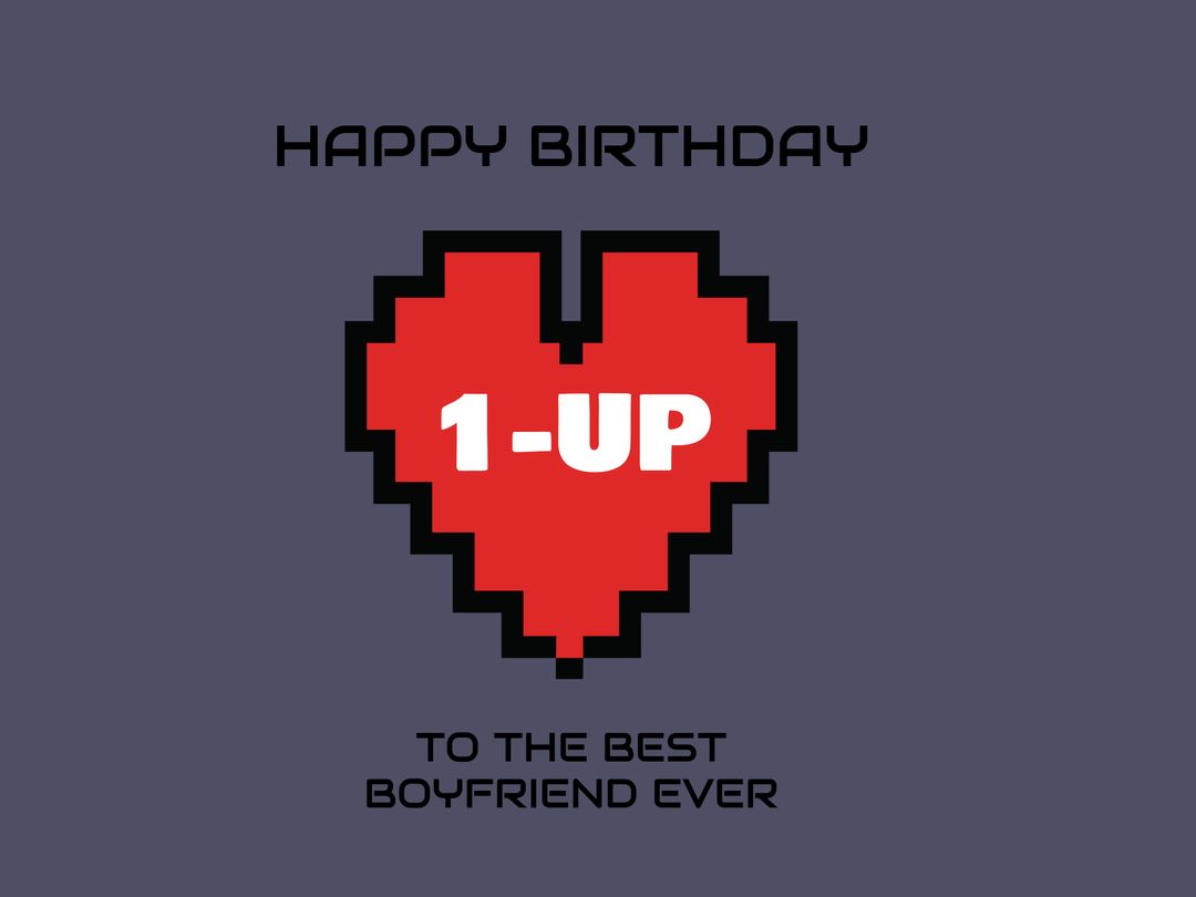 Pixelated 1-UP Heart Birthday Card for Gamers - Download Free Stock Templates Pikwizard.com