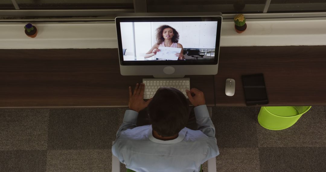 Worker Having Remote Meeting Through Video Call on Computer Screen - Free Images, Stock Photos and Pictures on Pikwizard.com