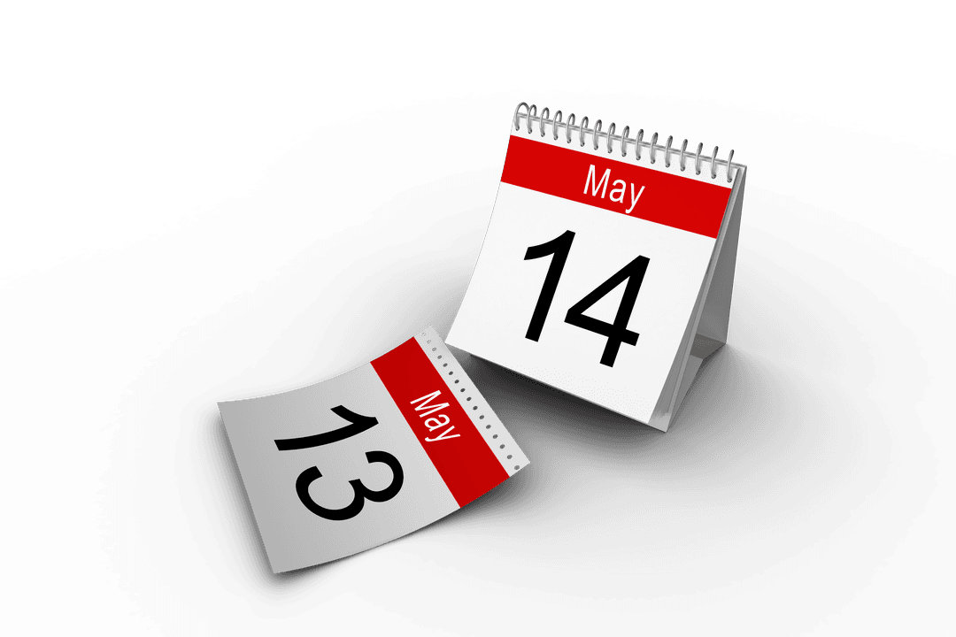 Red and White Calendar on Transparent Background Isolated