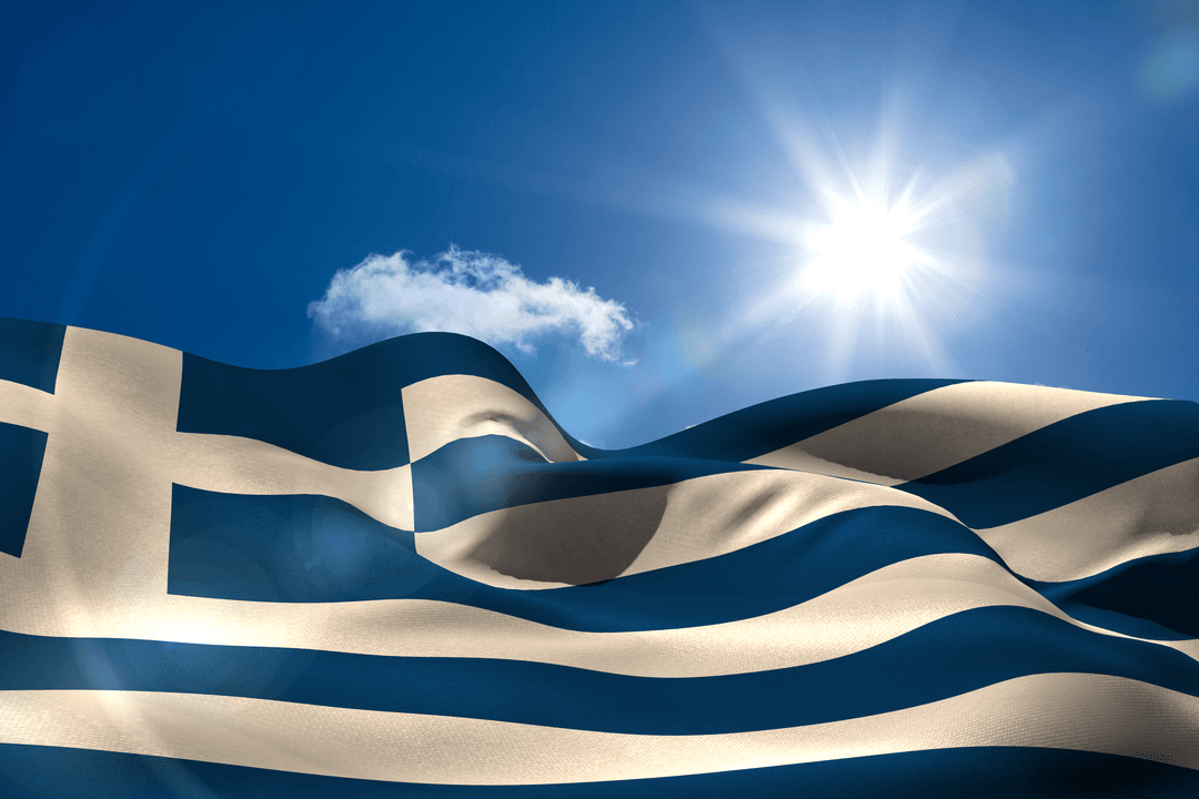 Greek Flag with Bright Sun on Transparent Background