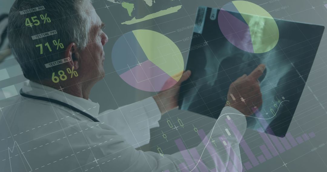 Doctor Analyzing X-Ray with Financial Data Overlay Concept