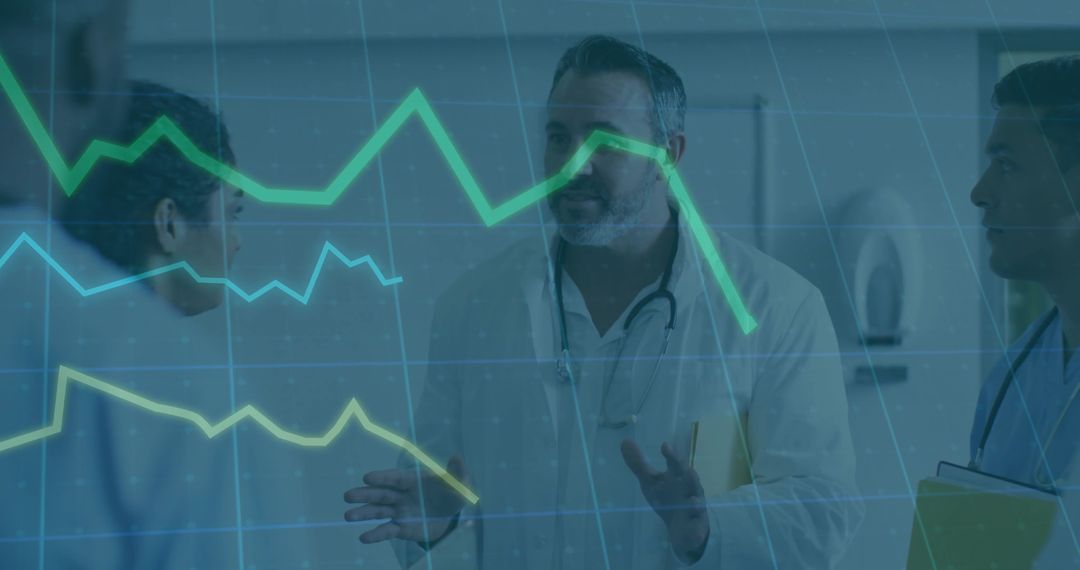 Medical Team Analyzing Patient Metrics with Dynamic Line Graphs