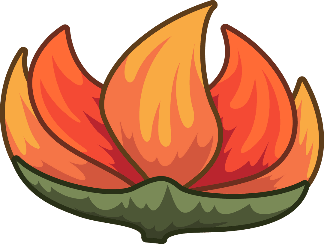 Vibrant Stylized Flame Petal Flower on Transparent Background
