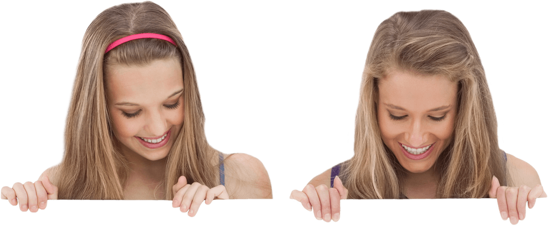 Smiling Friends Holding Blank Transparent Card Advertising