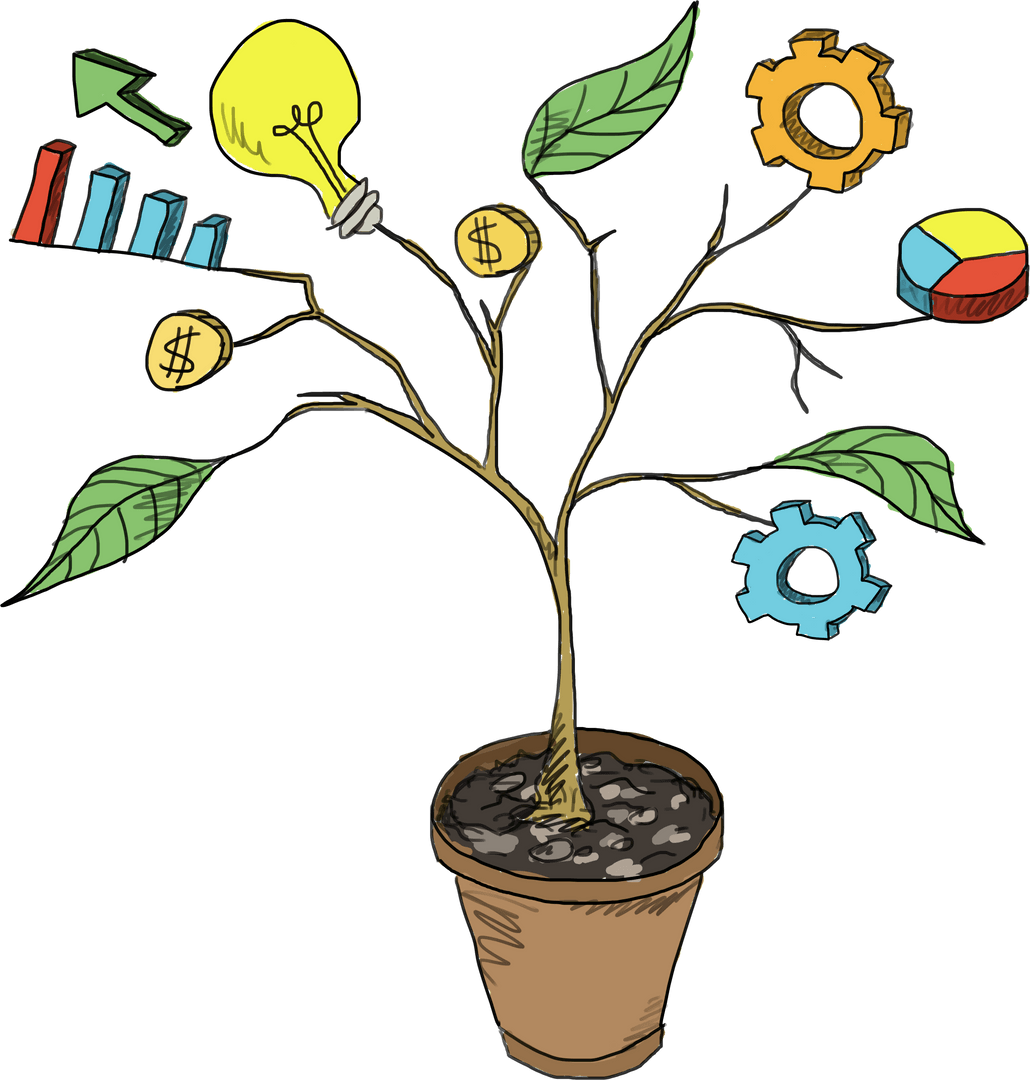 Transparent Potted Plant Growing Business Success Icons
