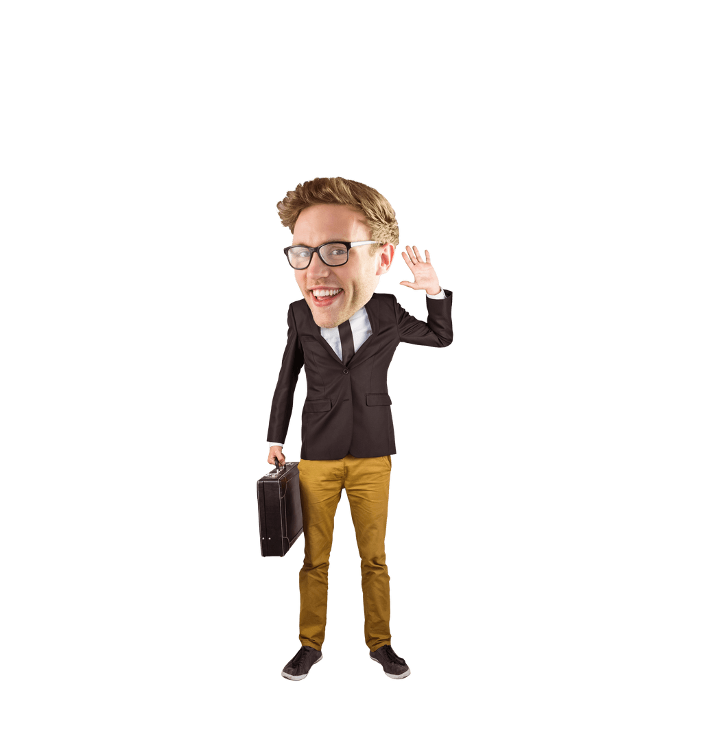 Smiling Caucasian Businessman with Big Head on Transparent Background
