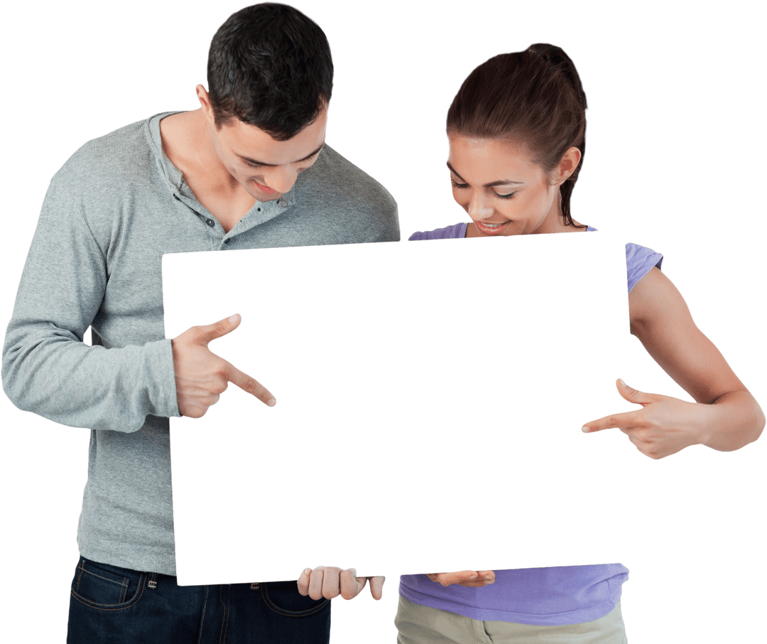 Couple Holding Blank Chalkboard, Transparent Background