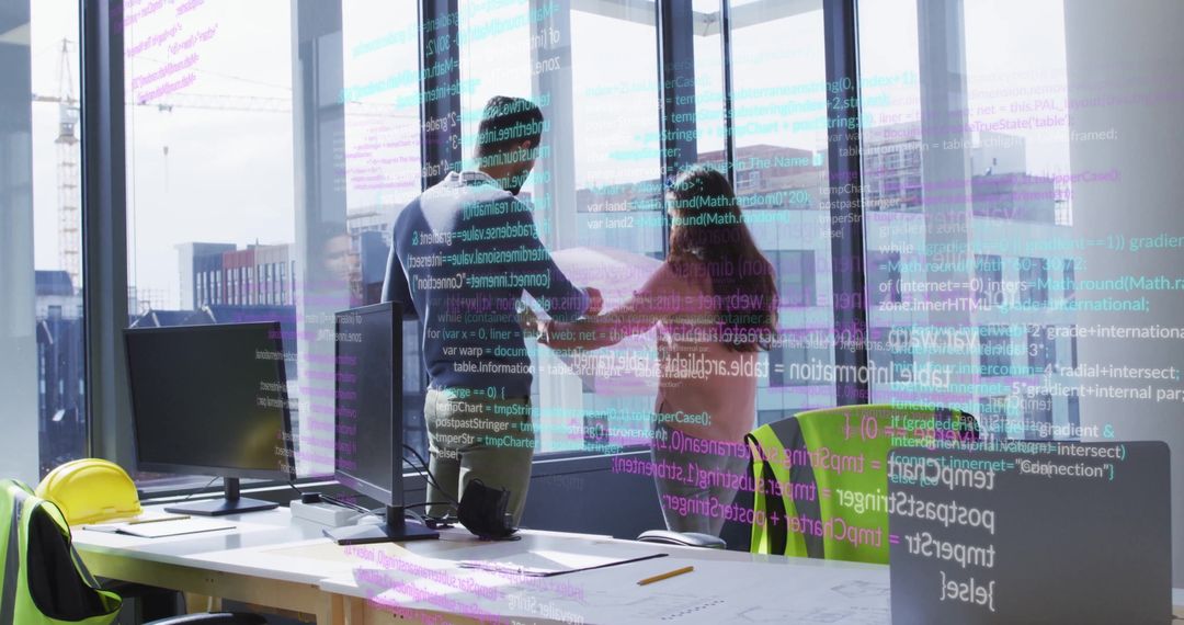 Architects Reviewing Project Plans in Modern Office Space