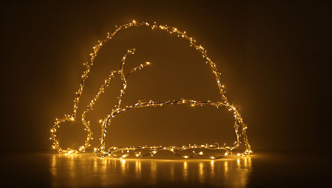 Glowing Santa Hat Outline Made With Warm LED String Lights Casting Reflection
