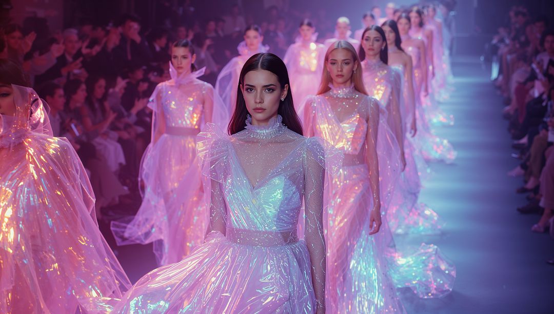 Models Flawlessly Handle Iridescent Gowns in High-Fashion Runway Show