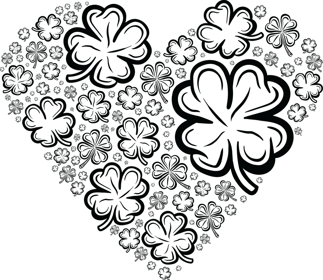 Heart with Black Floral Pattern on Transparent Background