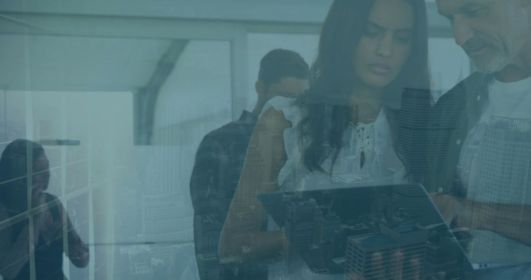 Colleagues Analyzing Financial Data on Tablet in Office