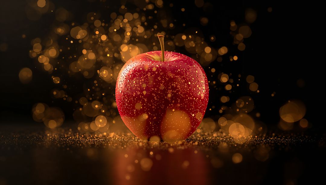 Shimmering Red Apple Surrounded by Enchanting Gold Dust