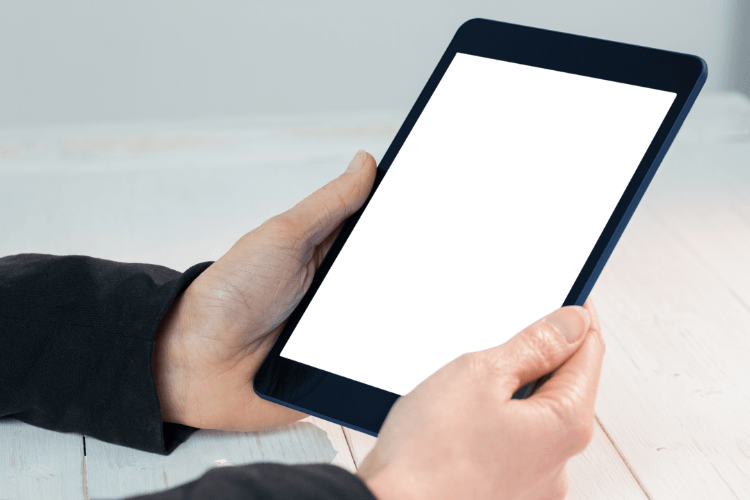 Transparent Tablet in Hands of a Businesswoman in Modern Office