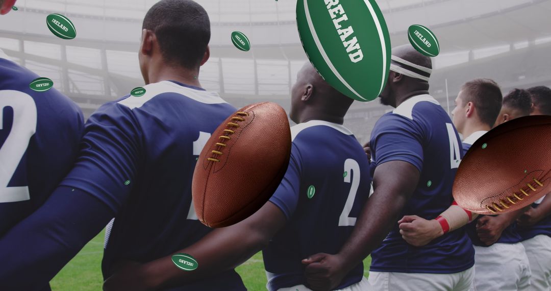 Team Unity in Rugby with Hats and Balls Overlays