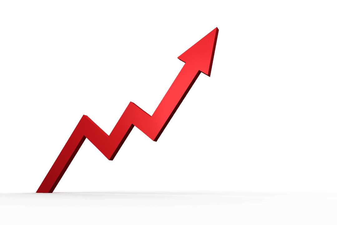 Red Arrow on Transparent Background Indicating Growth and Progress