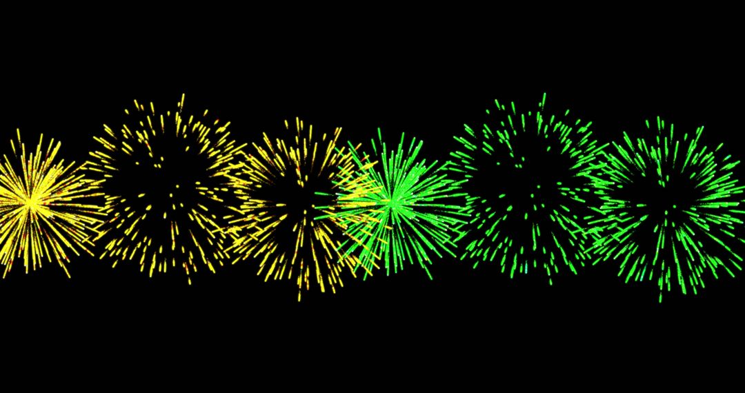 Vibrant Yellow and Green Fireworks Display in Night Sky
