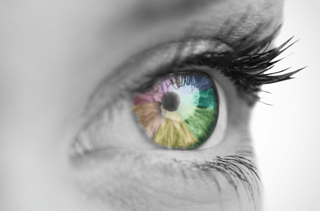 Colorful Eye on Monochrome Face with Transparent Reflection