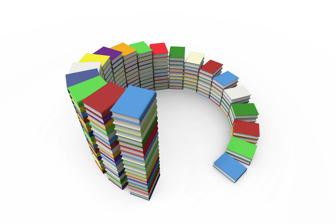 Transparent Spiral Formed by Colorful Hardcover Books