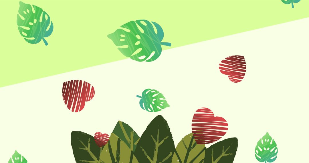 Colorful Abstract Heart and Leaf Motif on Green Background