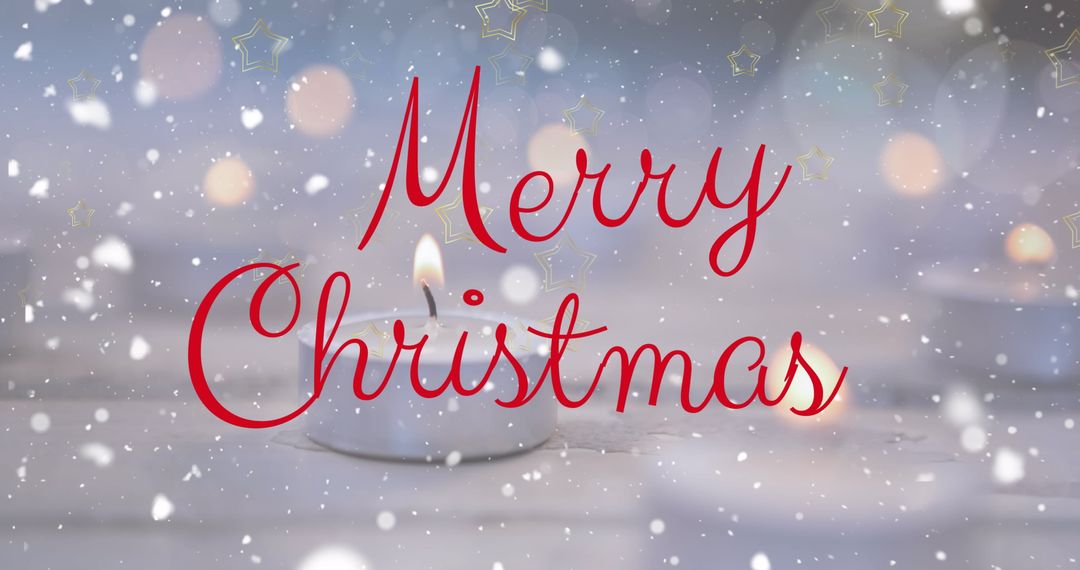 Merry Christmas Card with Candle and Falling Snow Effect