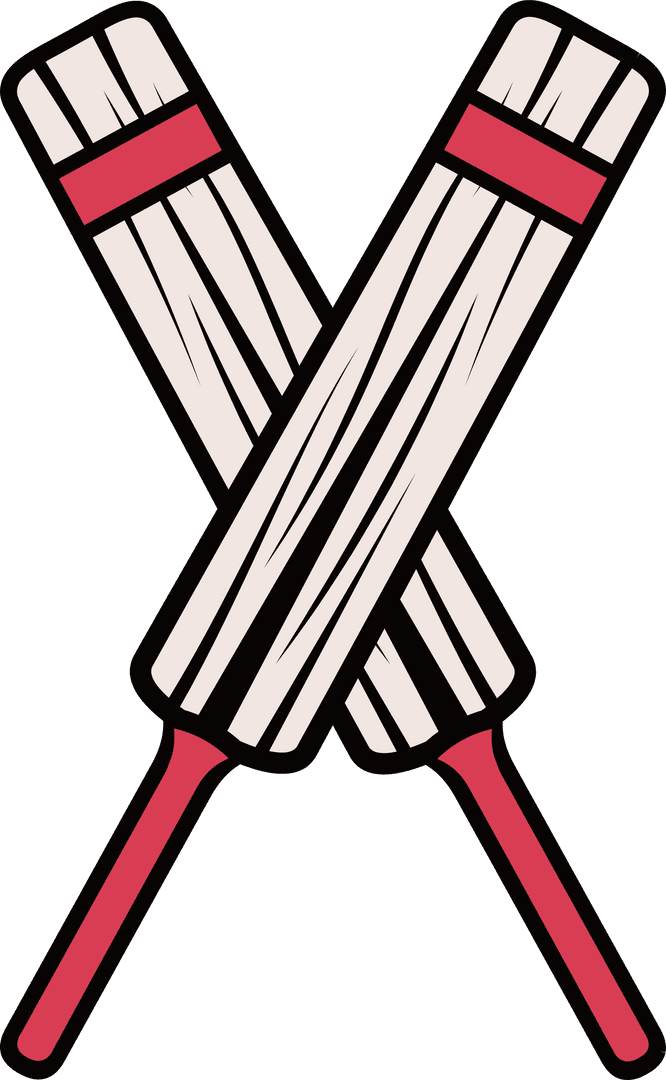 Crossed Cricket Bats Vector with Red Handles on Transparent Background