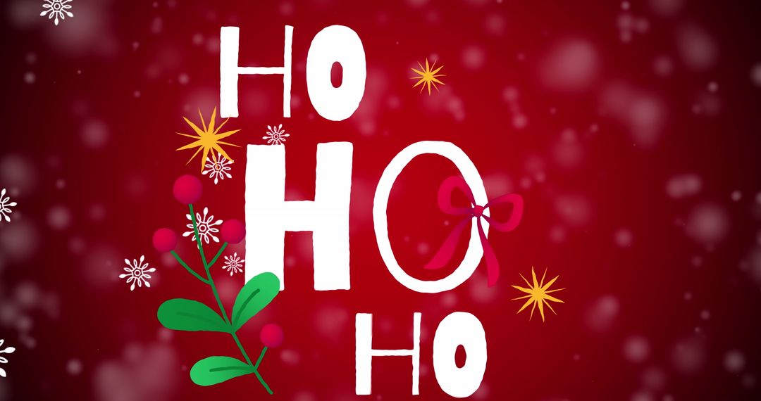 Festive Ho Ho Ho Text with Snowflakes on Red Background