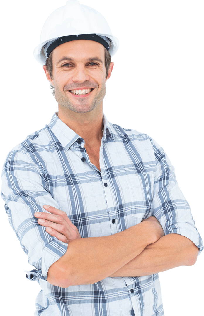 Transparent Construction Engineer with Hard Hat Smiling