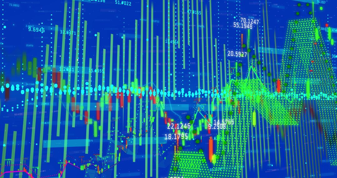 Digitally Processed Global Business Data Visual on Blue Background