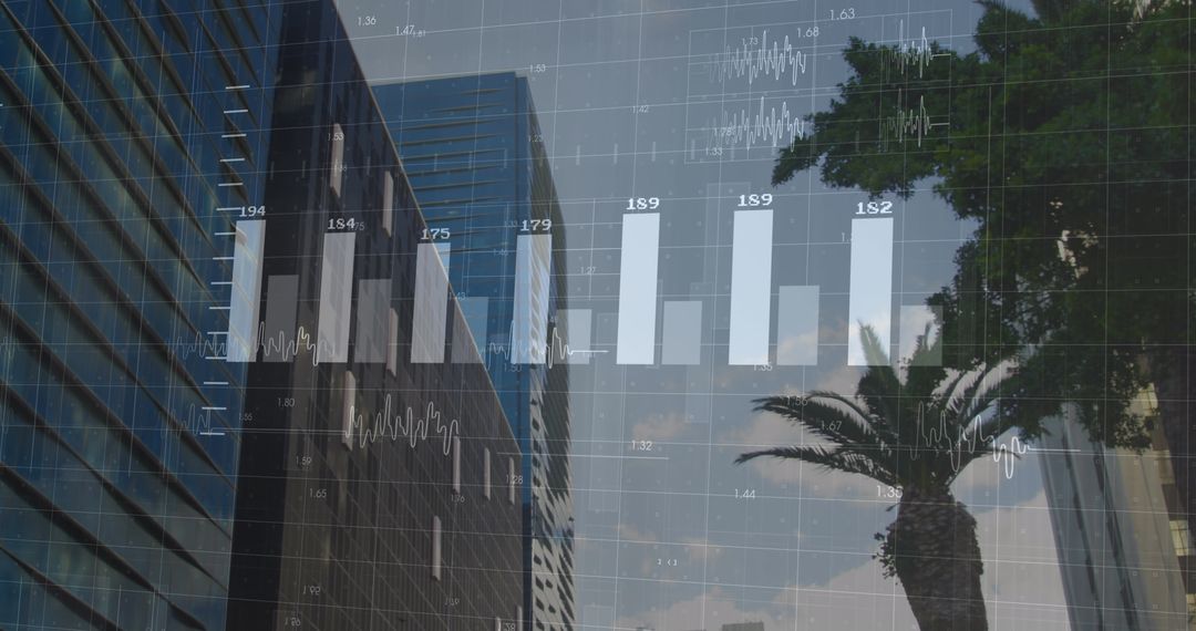 Digital Financial Data Overlaying Modern City Skyline
