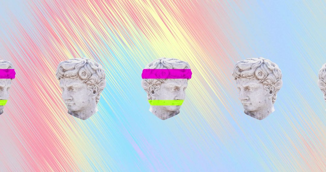 Sculpture Heads with Neon Bands on Gradient Background - Free Images, Stock Photos and Pictures on Pikwizard.com