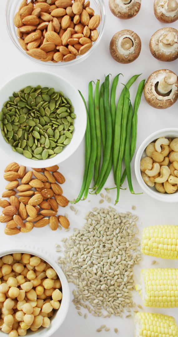 Vertical Layout of Nuts, Vegetables, and Seeds