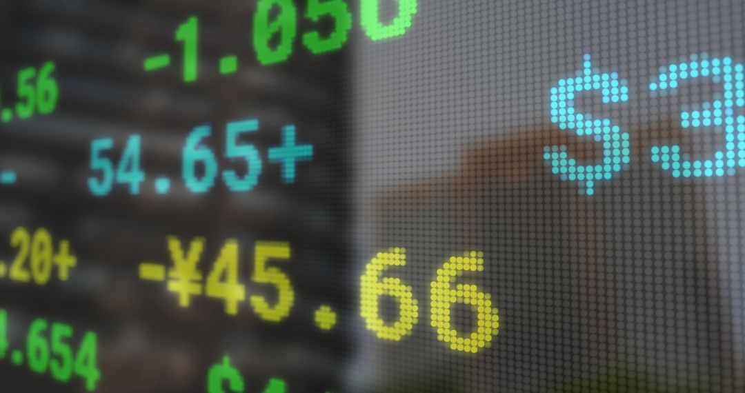 Digital Display of Global Stock Market Prices Over Cityscape