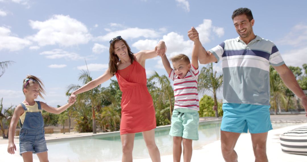 Happy Family Playing by Poolside on Summer Vacation - Free Images, Stock Photos and Pictures on Pikwizard.com