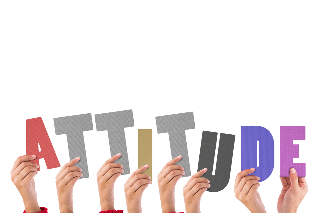 Transparent Hands Holding Colorful Letters of Attitude Word