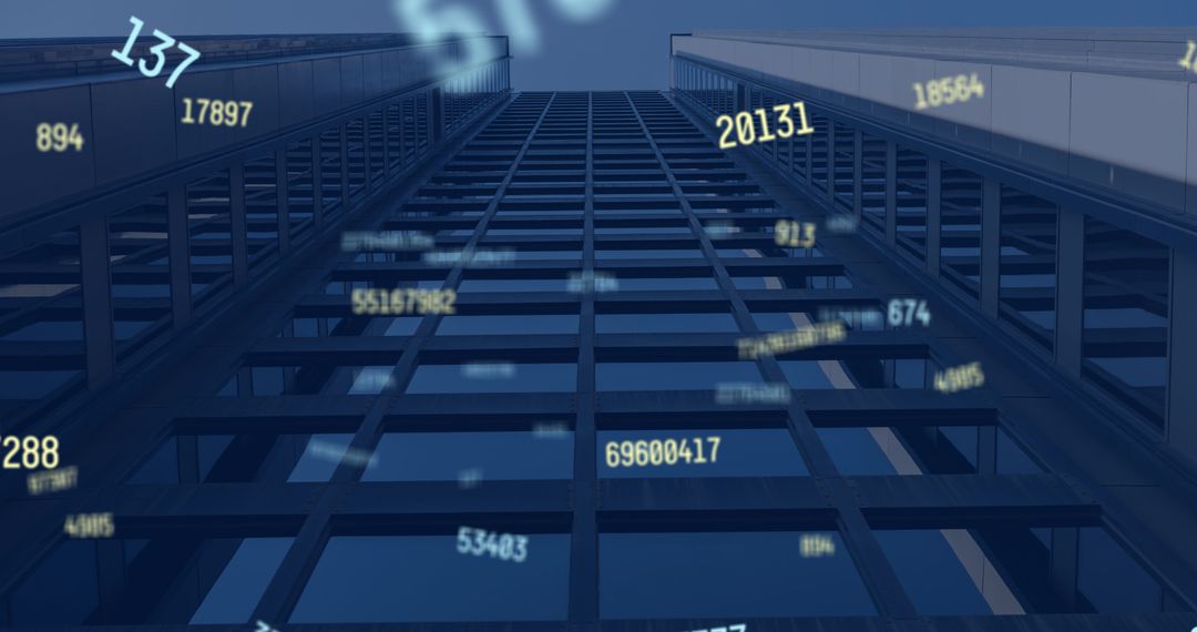 Falling Numbers Over Cityscape Symbolizing Digital Business Revolution