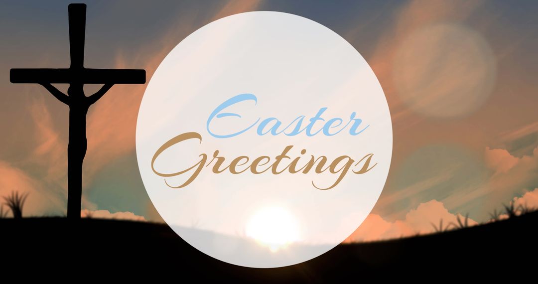Easter Greetings with Cross and Sunrise Silhouette