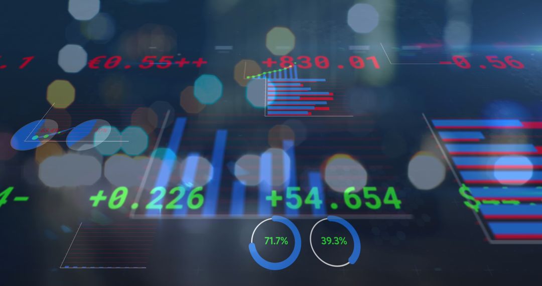 Futuristic Financial Data Analytics on Cityscape Background