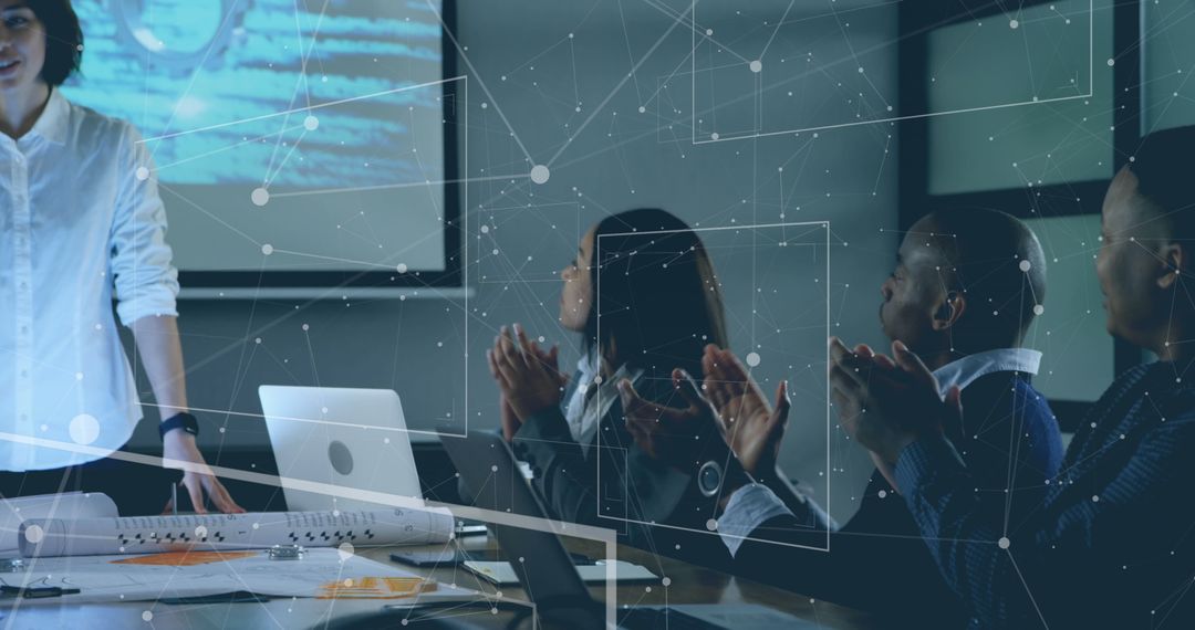 Diverse Team Collaborating on Digital Presentation